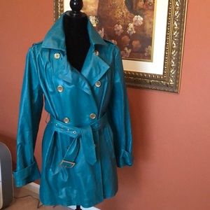 Green leather trench jacket/coat